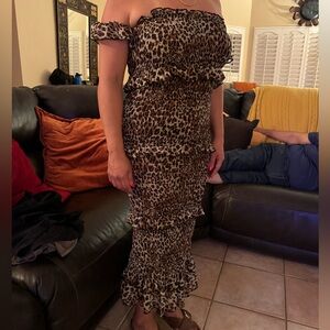 LILYFUL Cheetah Off the Shoulder Dress